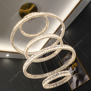 Lámpara colgante de cristal dorado para <span class=keywords><strong>Villa</strong></span> de lujo moderna, candelabros de cristal de círculo grande para decoración de vestíbulo de Hotel, contemporáneo con estilo - Product Image 1