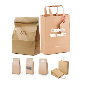 Máquina de fabricación de Kraft con tu logotipo, embalaje personalizado, marrón, para compras, bolsas de papel de regalo personalizadas