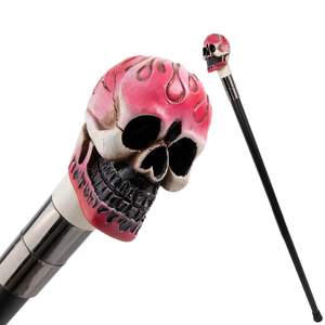 Canne de Marche Crâne Flamme Rose Noire en Résine Personnalisée Cadeau d'Halloween Canne de Marche Décorative Créative d'Horreur - Product Image 1