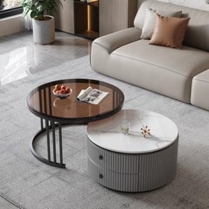 Mesa de Centro Moderna de Lujo con Tapa de Pizarra y Marco Metálico, Mesa de Té para Sala de Estar con Tapa de Vidrio, Mesa de Café con Tapa de Imitación Mármol - Product Image 6