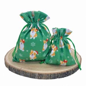 Sacs cadeaux à cordon personnalisés avec motifs de cerfs et de chiots de Noël - Product Image 3