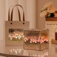 Lampe cube miroir en forme de tulipe à faire soi-même, artisanat fait main, cadeau de la Saint-Valentin, lampe miroir en forme de tulipe artificielle à faire soi-même, lampe miroir infini