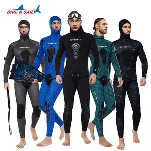 DIVE&SAIL 2 Piece Limestone CR Neoprene Freediving Suit Hooded Camouflage Wet Suits 3mm 5mm 7mm Spearfishing Wetsuit for Men
