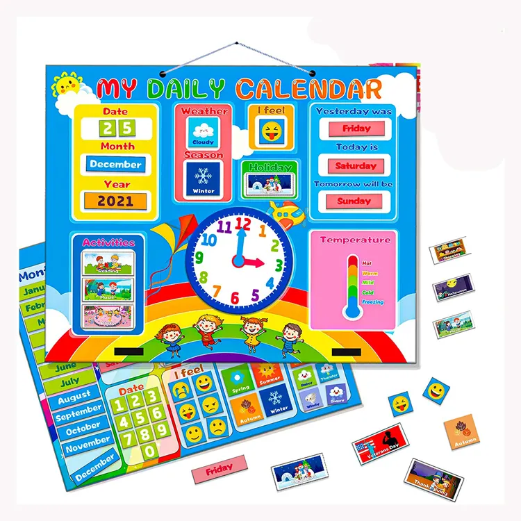 Magnetic My First Daily Calendar with clock for Kids Magnetic Educational Toy for Toddlers
