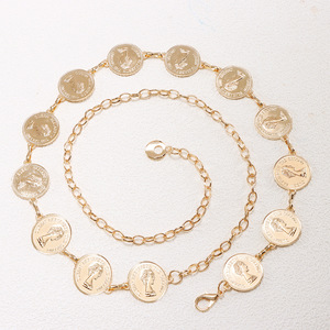Cadena de cintura metálica para mujer, estilo europeo-americano, con diseño de monedas, accesorio de moda para vestido de fiesta, de aleación de zinc, de una sola vuelta. - Product Image 3