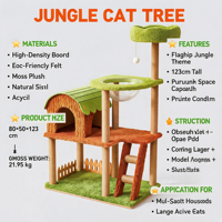 Arbre à chat de luxe Jungle Paradise 123 cm, tour à chat multi-niveaux, capsule spatiale, structure d'escalade pour chats d'intérieur