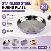 Ensemble d'assiettes rondes en acier inoxydable 304 pour bébé avec base en silicone antidérapante, anti-brûlure, sans BPA, facile à nettoyer, passe au lave-vaisselle