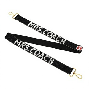 MRS. <b>COACH</b> Webbing Strap Black with Rhinestone Text and Baseball Patch Fashionable Bag Accessory - Product Image 1