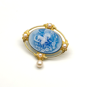 Broche colgante de artemisa camafeo de ágata tallada mitológica <span class=keywords><strong>griega</strong></span> victoriana antigua con perla fresca colgante - Product Image 5