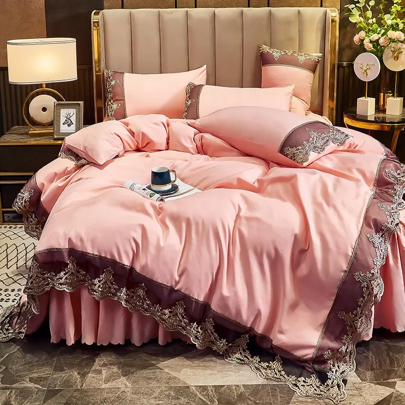 Fashion Embroidery European Style Lace Four-Piece Quilt Bedsheets Sets Duvet Bedding Set Collections
