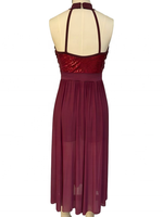 Robe de danse longue en maille à sequins et dos nu Baili BC032016, idéale pour la danse lyrique, le ballet, les compétitions de danse de salon et les entraînements.