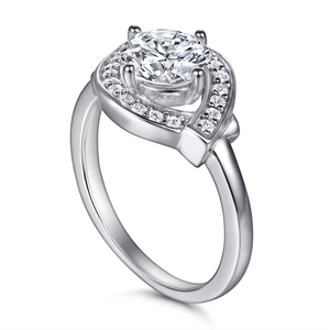 Cincin soliter Band tipis cincin bentuk hati berlapis Rhodium tebal 18K berlapis emas 925 perak murni cincin pernikahan pertunangan - Product Image 3