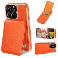 Portefeuille en cuir orange et étui pour téléphone portable pour iPhone 16 Pro Max sangle à bandoulière avec artisanat spécial galvanoplastie
