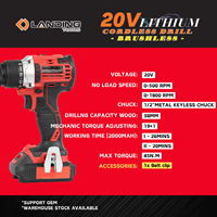 Perceuse sans fil 20V 511208 avec couple de 45 N.m, 2 vitesses, mandrin sans clé de 1/2 pouce pour métal, bois, béton