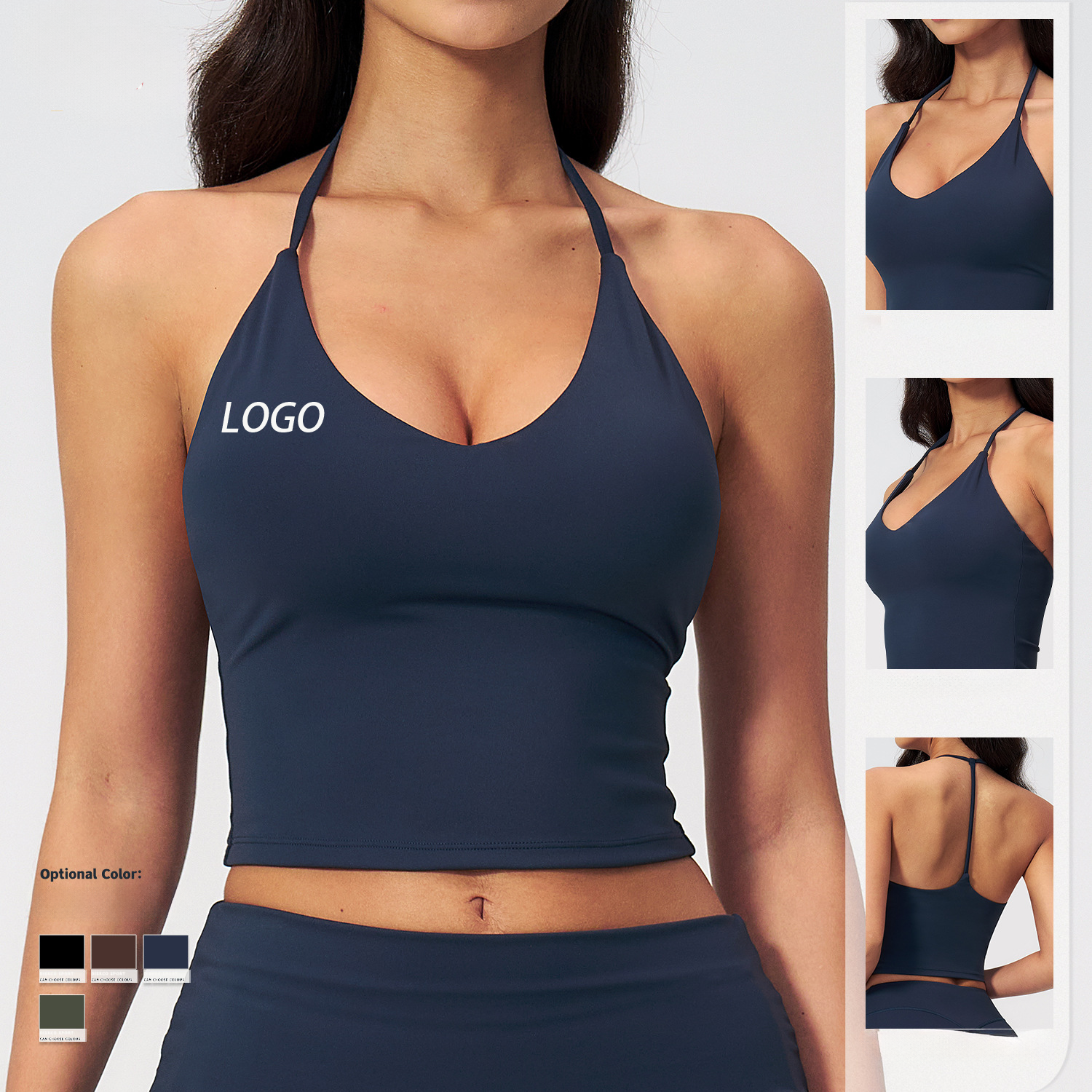 Women's Sports Top with Neck Strap and Chest Pads V-Neck Slimming Yoga Tank Top Yoga Vest Ropa Deportiva