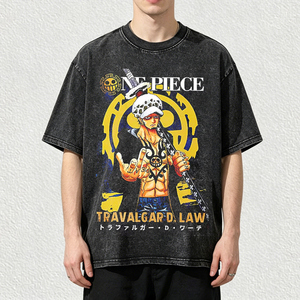 T-shirt Oversize da Uomo Personalizzata in Cotone 260gsm di Alta Qualità con Stampa Grafica <span class=keywords><strong>Anime</strong></span> Vintage e Lavaggio Acido - Product Image 1
