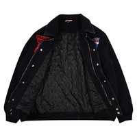 Vente en gros de patchs personnalisés brodés blouson aviateur noir pour hommes broderie de veste en jean