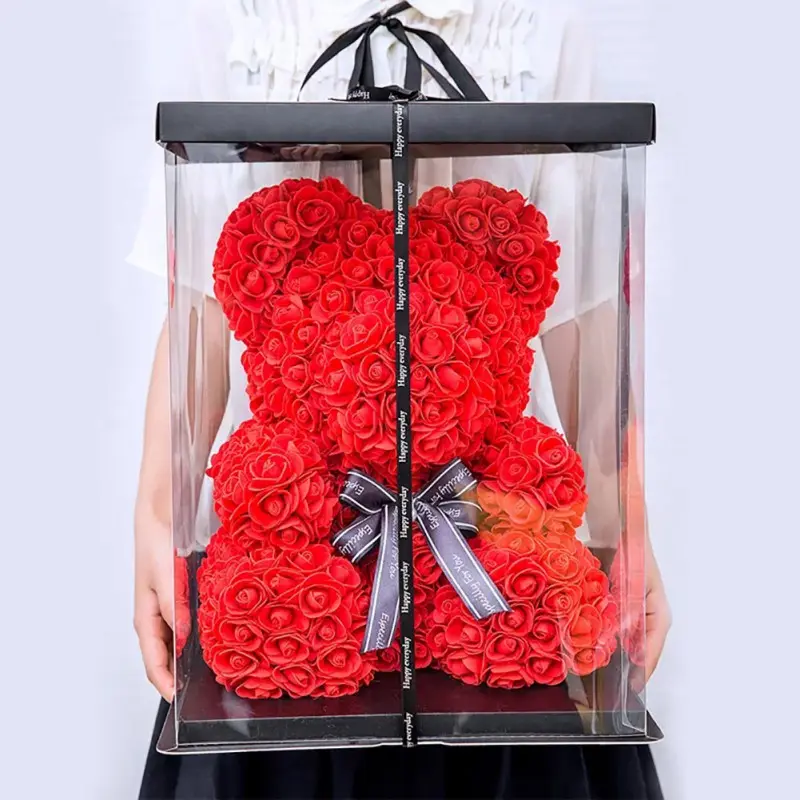 INUNION Valentine's Day Freely Samples Made With Gift Boxes Artificial Foam Christmas Ladies Rose Bear Bath Flower Bear