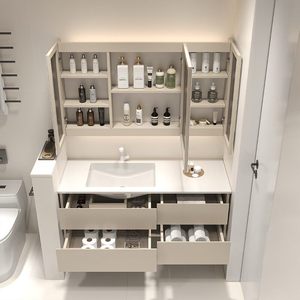 Modern Minimalist Floating Bathroom Vanity Solid Wood Cabinet with Smart LED Mirror Integrated Sink - Product Image 2