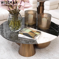 WISEMAX FURNITURE Table basse de salon de luxe léger, base en acier inoxydable de forme géométrique, table basse ronde en marbre