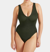 Groothandel op maat gemaakte logo eco-vriendelijke snel drogende plus size getextureerde gekreukelde diepe V-hals hoge uitgesneden badpak dames zwemkleding
