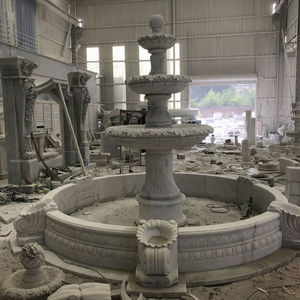 Fuente de Estatua de Mármol para Jardín Exterior, Fuente de Mármol Blanco Natural de 3 Niveles con Cabeza de <span class=keywords><strong>León</strong></span> - Product Image 1