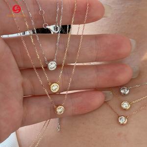 IGI sertifikası D VVS2 14k 18k gerçek altın tektaş elmas çerçeve ayarı 0.3ct - 1ct yuvarlak Lab yetiştirilen elmas kolye kolye - Product Image 3