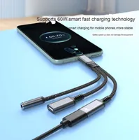 Connecteurs 4-en-1 Type-C Câble adaptateur audio numérique à charge rapide Un trois appareils USB tressés 2A Convertisseur auxiliaire pour écouteurs