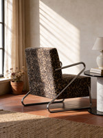 Fauteuil en acier inoxydable à imprimé léopard brun mat de style mid-century avec mousse haute densité pour salons, balcons et cafés