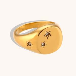 Anillo popular de Venta caliente de moda INS 18K PVD oro Acero inoxidable circón plateado estrella anillo de cara redonda - Product Image 6
