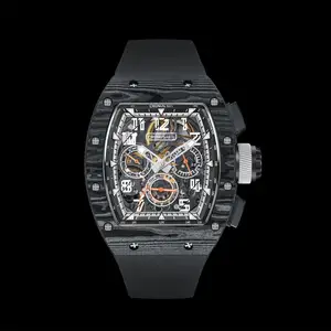 CRONUSART Superventas Moda Tonneau en forma de espiral Reloj de hombre Caja de fibra de carbono Reloj de negocios para hombre