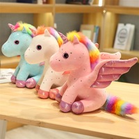 Boneka Unicorn Lucu Super Lembut Warna Pink Biru Putih dengan Sayap, Isi Kapas PP, Mainan Lembut untuk Anak Perempuan