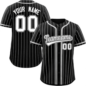 Camiseta de Béisbol Personalizada, Negra con Rayas Blancas, Impresión Sublimada, Unisex, Adulto, Manga Corta, Transpirable, Cierre de Botones, Nombre del Equipo 00 - Product Image 1