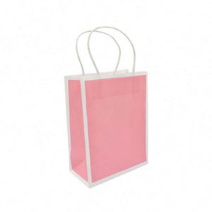 White Kraft Paper Hand Length Handle Recyclable Paper <b>Bag</b> with Offset Printing - Product Image 1