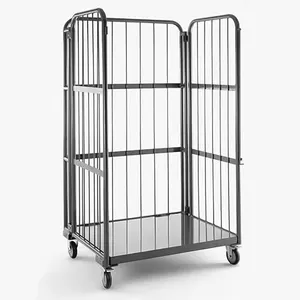 High Quality Metal Nestable Storage Cages On Wheels Supermarket Cage Trolley Rolling Containers roll wire carts