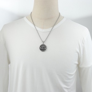 Yunnique – collier rétro maçonnique œil de Dieu pour hommes, pendentif géométrique couleur acier, chaîne de pull, Style Hip Hop, 60Cm de long - Product Image 4