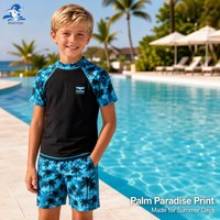 Ensemble de bain unisexe grande taille Phayon pour l'été, protection UPF 50+, séchage rapide, respirant, imprimé Palm Paradise, lettres/unis, manches courtes, taille élastique