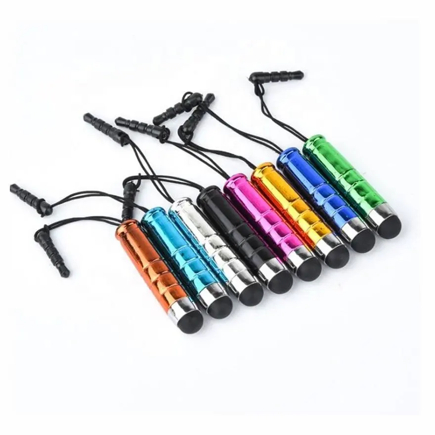 Plastic Bullet shaped Capacitive Stylus Touch screen Pen with strip Earphone Anti-Dust Plug gift For ipad iphone samsung