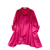 Chemise décontractée ample à col et manches chauve-souris ornée de strass pour femme – Collection été