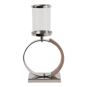 Glass <b>Hurricane</b> <b>Candle</b> Holder With Metal Ring Accent Elegant Pillar <b>Candle</b> Stand For Table Decor - Product Image 5