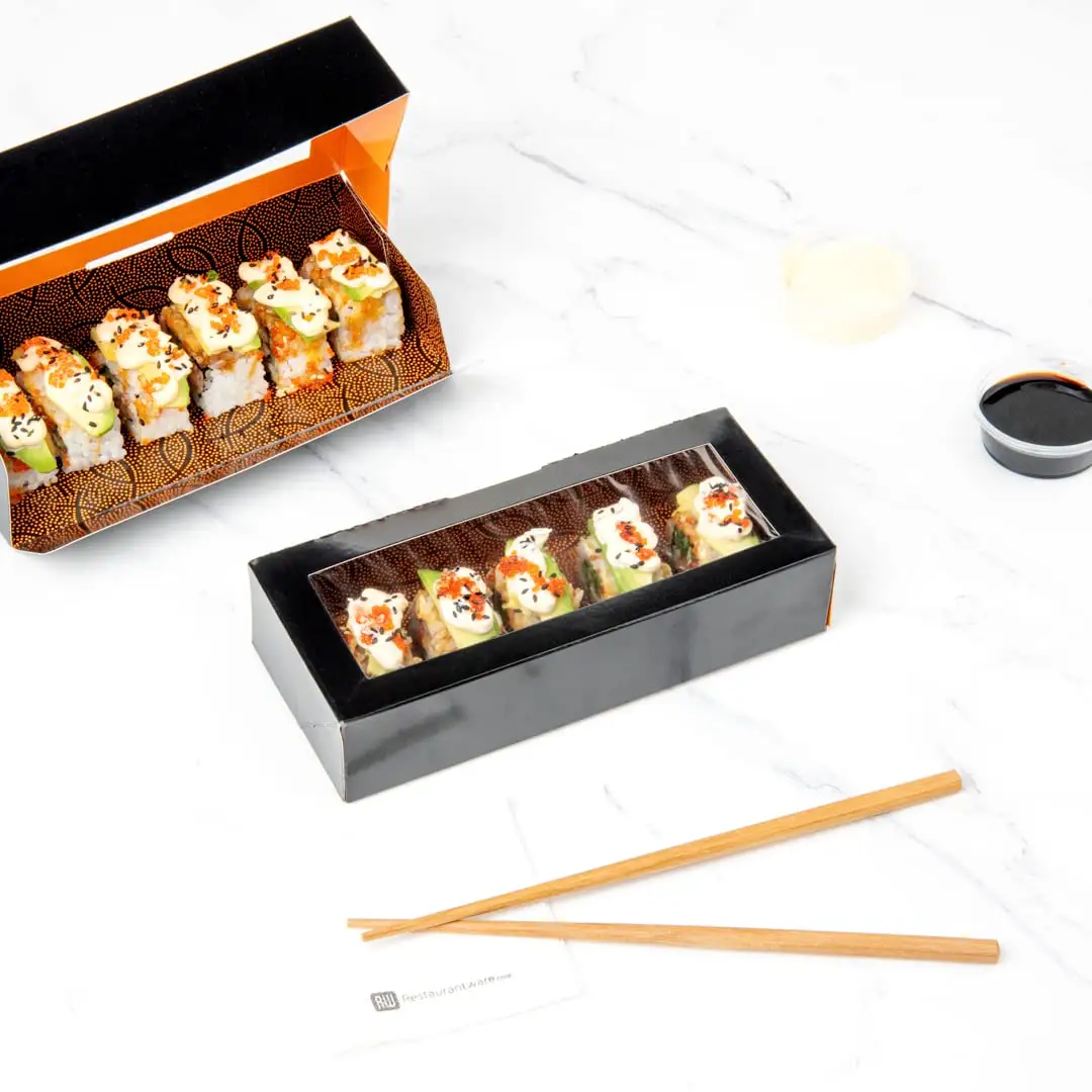 Fiambrera de papel Kraft desechable con logotipo personalizado, caja de embalaje para Sushi, venta al por mayor