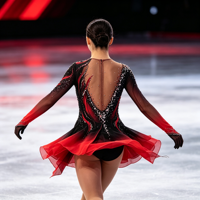 Costume de patinage artistique pour enfants et adultes, robe en maille à manches longues dégradé noir et rouge avec strass pour spectacle sur glace