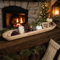 Bol à pâte en bois extra long sculpté à la main, bol à baguette rustique, centre de table de style farmhouse pour la décoration de maison Wabi-sabi