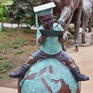 <span class=keywords><strong>Statue</strong></span> <span class=keywords><strong>da</strong></span> <span class=keywords><strong>Giardino</strong></span> in Bronzo a Grandezza Naturale YOUFINE, Bambino che Legge Seduto su una Sfera Terrestre, Decorazione per Scuole e Spazi Esterni - Product Image 3