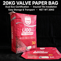 Sac en papier kraft à valve 20 kg, imperméable, écologique, biodégradable pour l'emballage d'adhésif pour carrelage et de mortier sec, valve laminée personnalisée