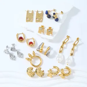 Custom Women's Gold Statement Beaded Stainless Steel Earrings 18k Chunky Hoop Earrings Women Fashion Jewelry Earrings