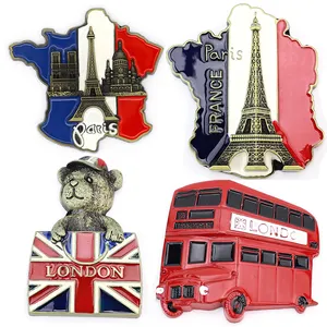 Manufacturer Custom France Pairs England UK Tourism Souvenirs Magnetic Logo Metal Enamel Fridge Magnet