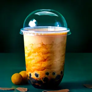 Milk Tea Cups Custom Printed Disposable Clear 12oz 16oz 22oz Pp Cup U Shape Fruit Milk Boba Bubble Tea Plastic Cup