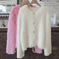 Cardigan en tricot épais à manches longues et boutons, style décontracté, avec fourrure courte, pour femme, collection Hiver 2026 - Vente en gros