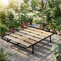 Sommier de lit king-size robuste en acier inoxydable avec lattes en bois de rose, base de support de matelas écologique pour chambres queen/king size